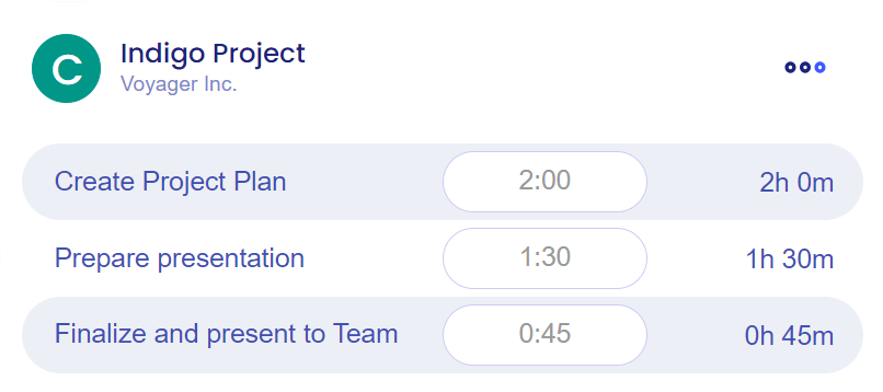 screenshot of Time Tracking feature in Teamset